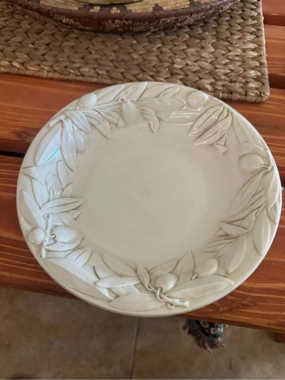 Williams Sonoma Cream Tuscan Olive Embossed Pasta Bowl